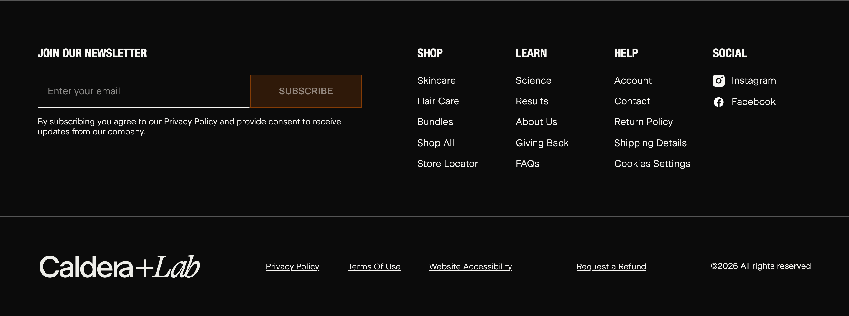 Caldera + Lab — Footer