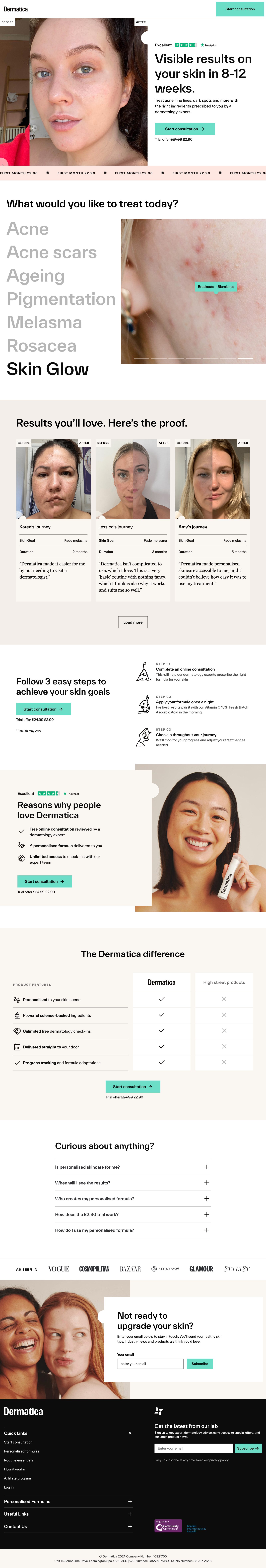 Landing page Dermatica