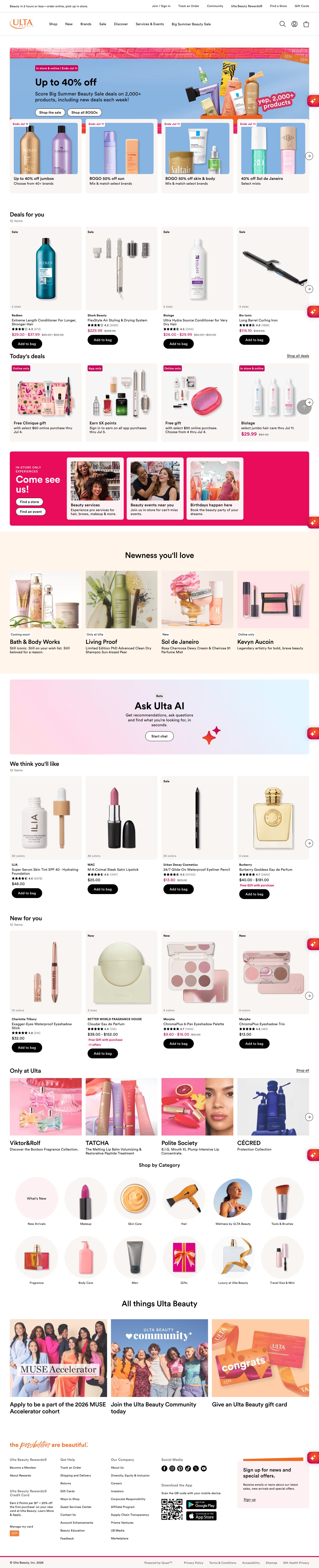 Landing page Ulta Beauty