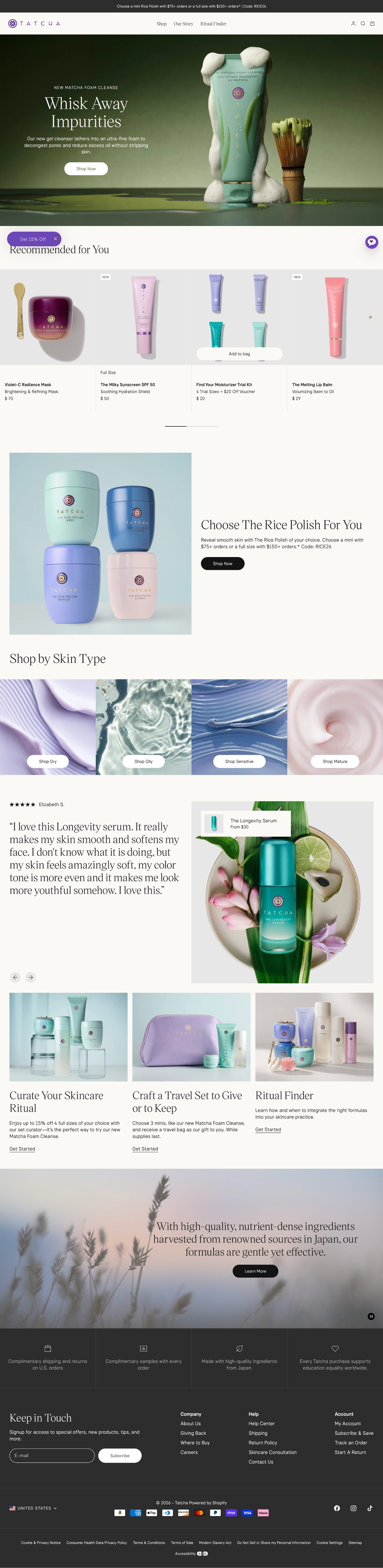 Landing page Tatcha