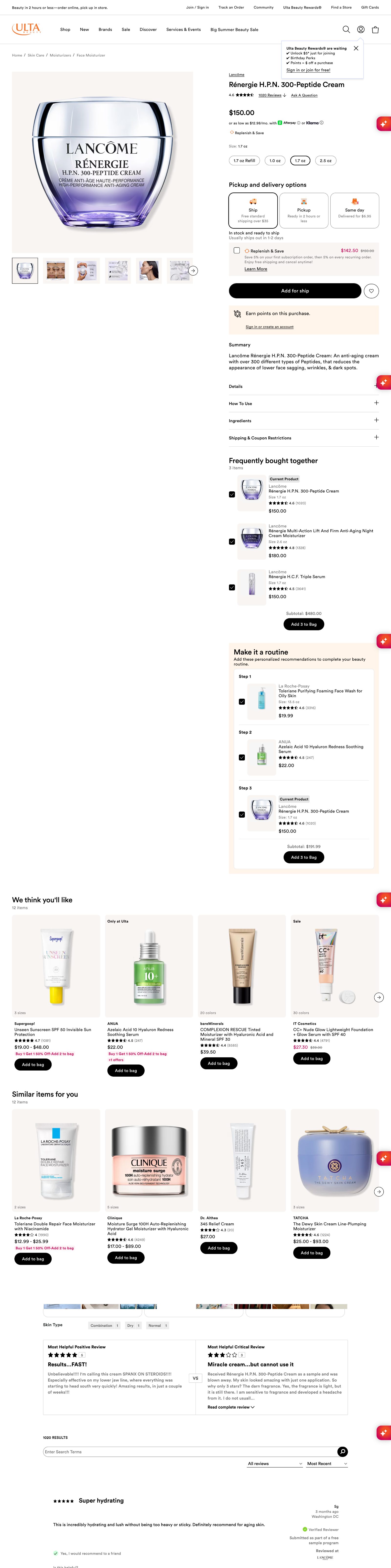 Product page Ulta Beauty