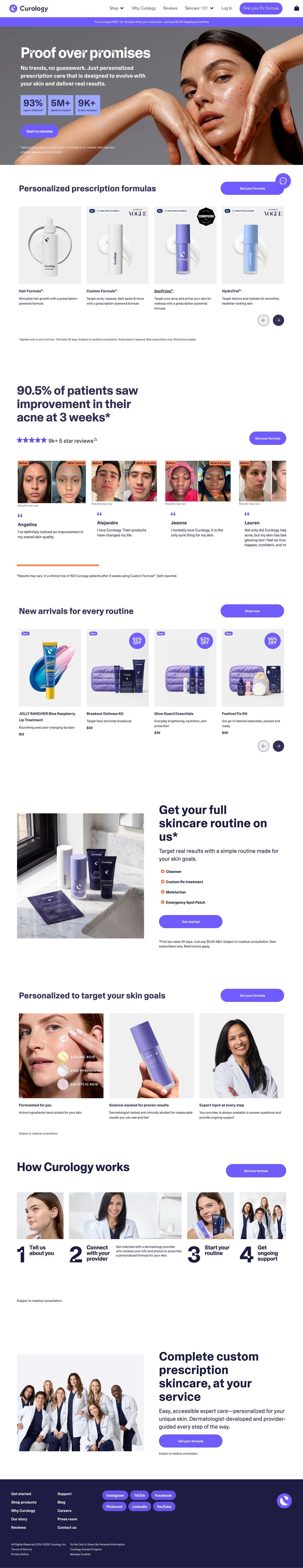 Landing page Curology